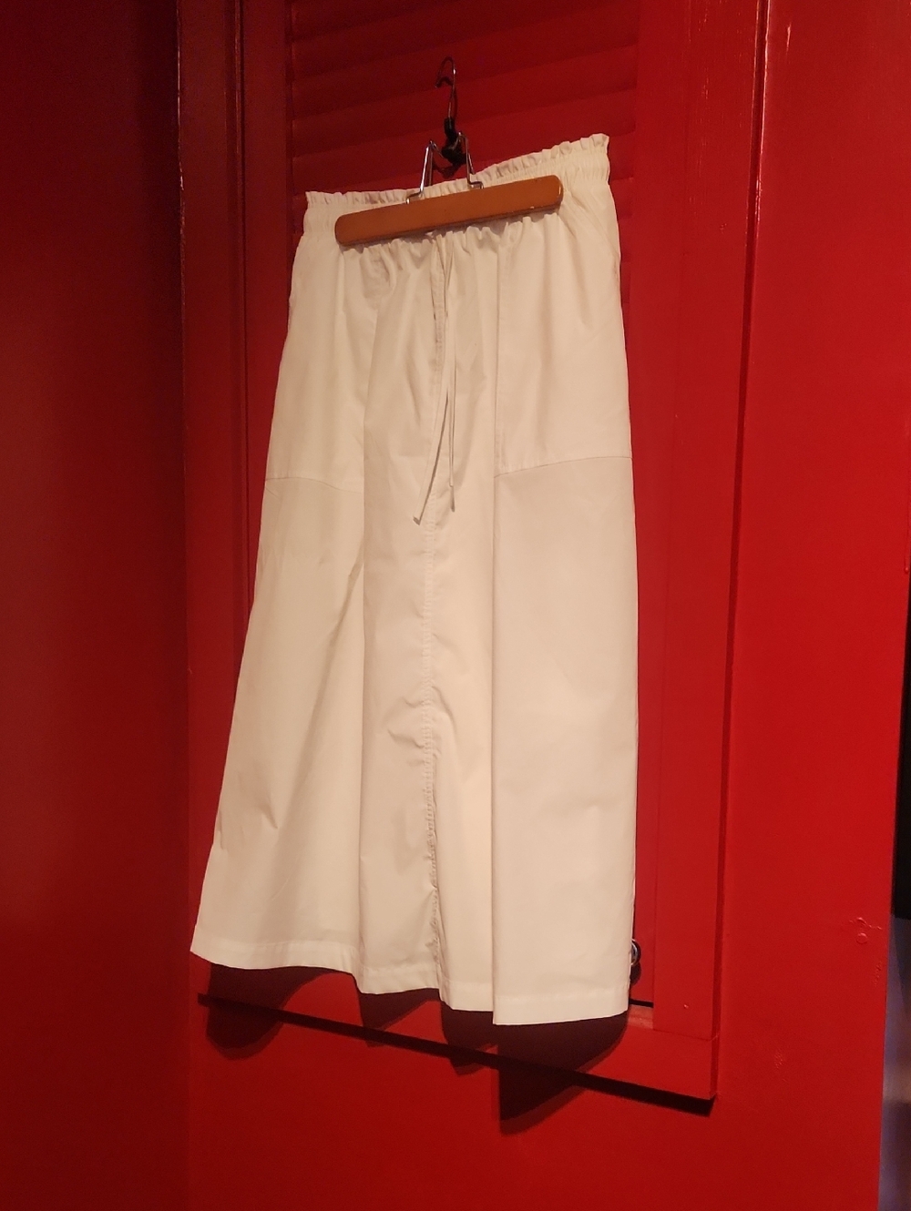 MELLODAY Crisp Whote A-Line Midi Skirt with Drawstring Waist